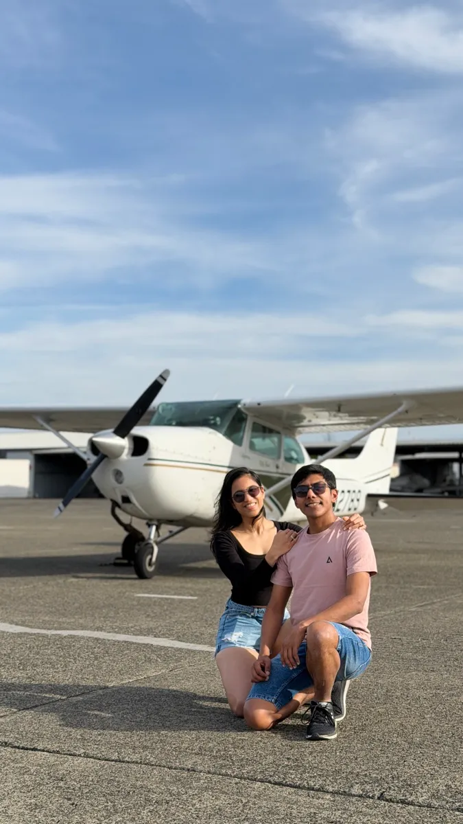 The builder on the ramp at Livermore, in front of a Cessna 172